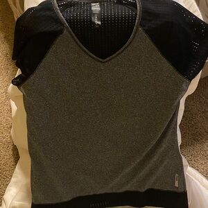 Reebok Black and Gray V-Neck Short Sleeve Tee